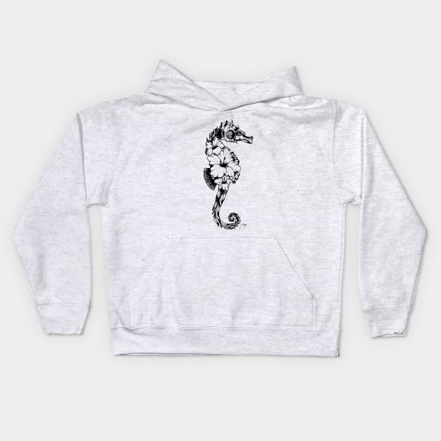 Floral Seahorse Kids Hoodie by Akbaly